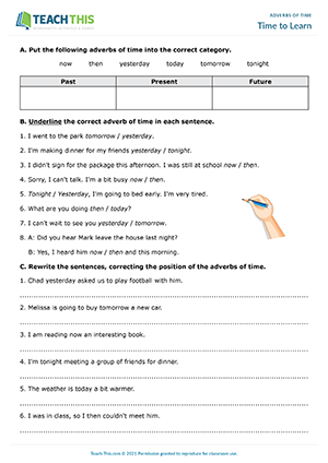 adverb of time worksheet grade
