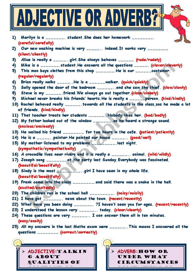 ADJECTIVE OR ADVERB? - ESL worksheet by memthefirst