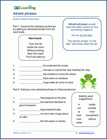 Adverb phrases worksheets | Worsheets library