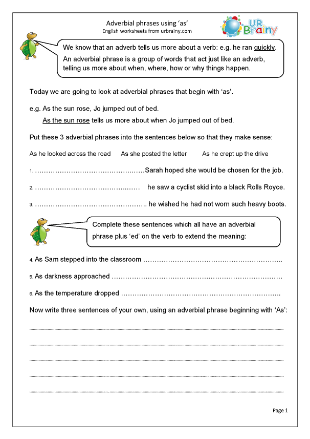 adverb phrases worksheet