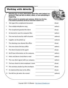 Working with Adverbs Worksheet for 2nd - 3rd Grade | Lesson Planet