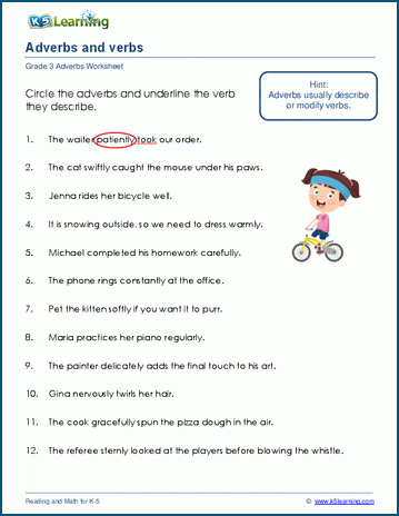 Identify adverbs and verbs worksheets | Worsheets library