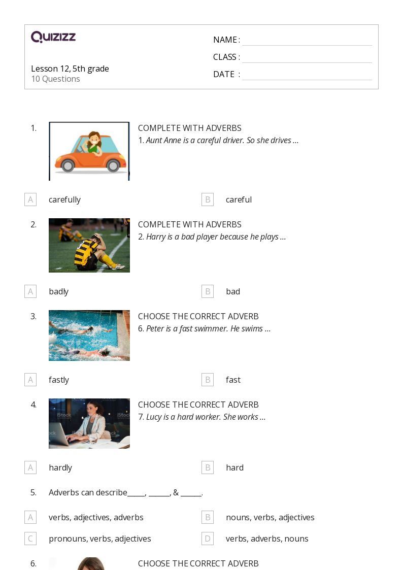 50+ Adverbs worksheets for 5th Class on Quizizz | Free &  Printable