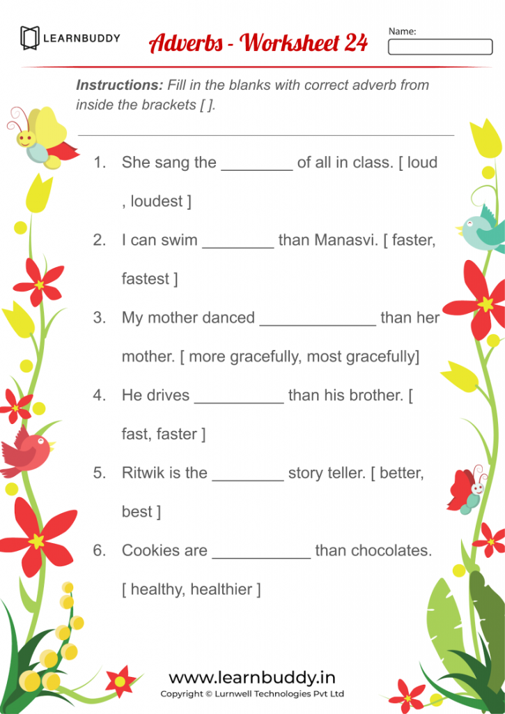 English worksheets for Class 1 (Adverbs, Articles, Modals ...