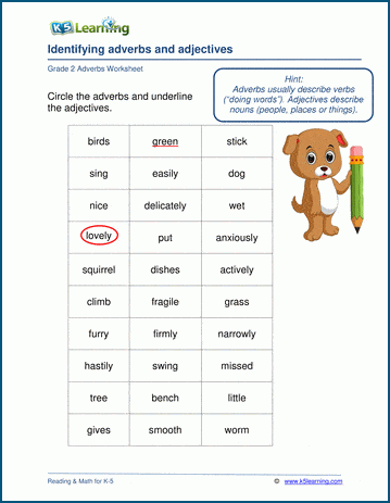 adverb worksheet for 2nd grade