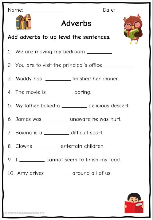 adverb worksheet for 2nd grade