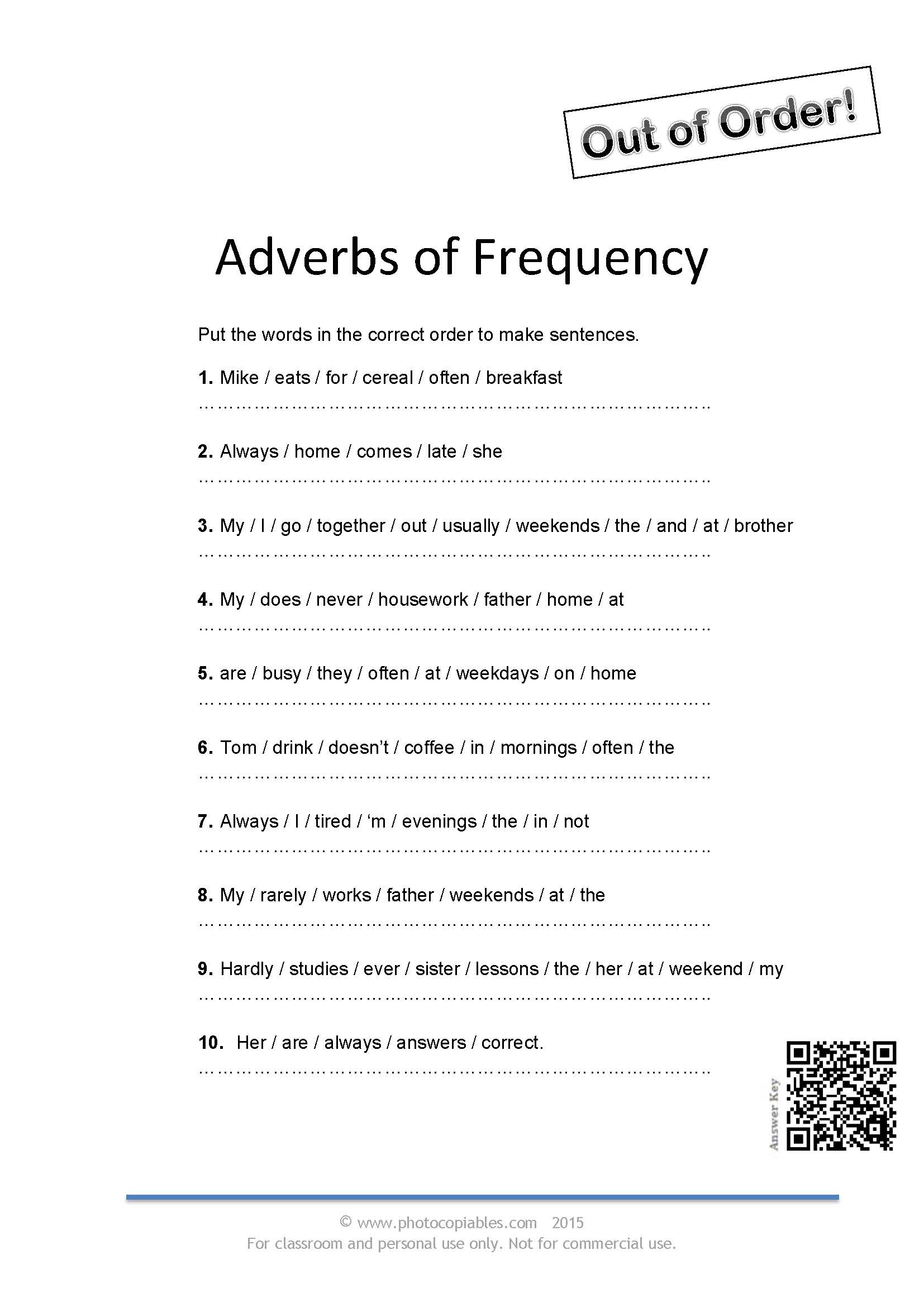 Adverbs of Frequency Worksheet | photocopiables