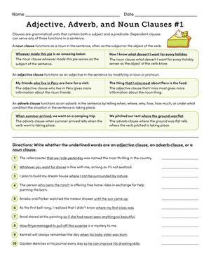 Adjective, Adverb, and Noun Clauses #1 | Interactive Worksheet ...