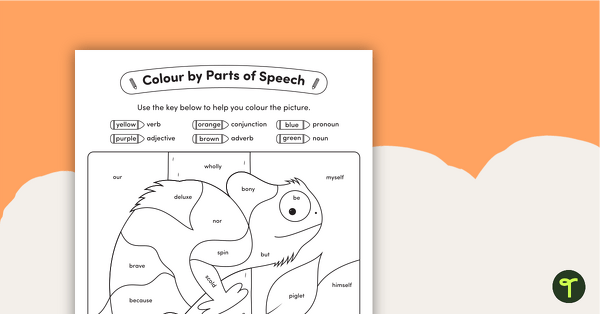 Colour by Parts of Speech Chameleon Worksheet (Nouns, Verbs ...