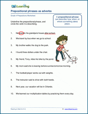 Prepositional phrases as adverbs worksheets | Worsheets library