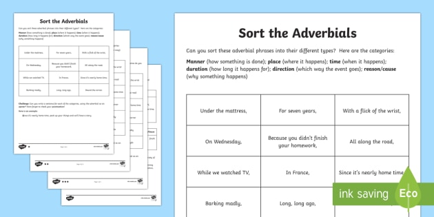 Differentiated Sort the Adverbial Phrase Worksheet - Twinkl