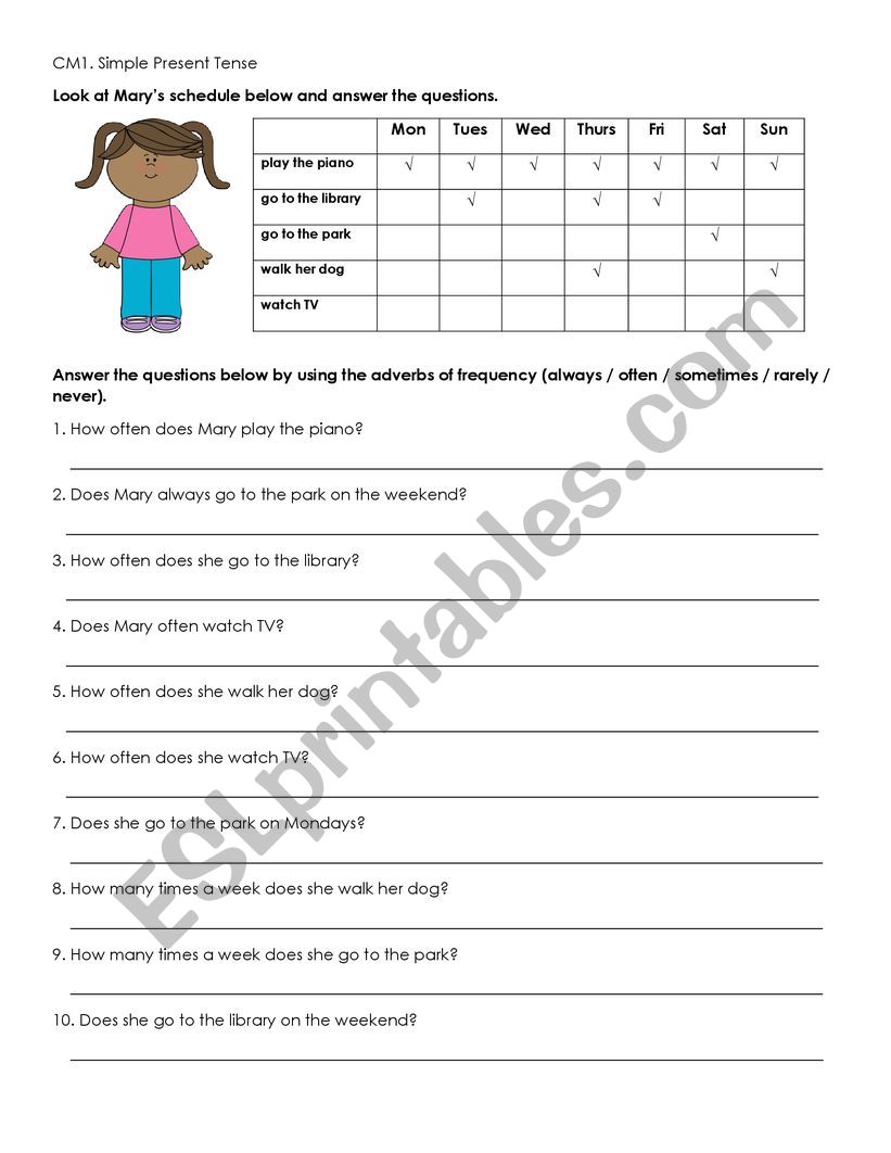 adverbs of frequency - ESL worksheet by Spring5