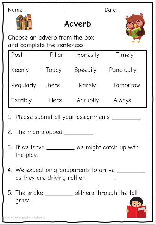 Grade 6 &  7 Adverb Worksheets | Free English Worksheets