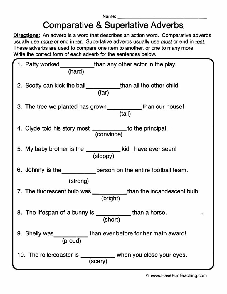 adverbs that compare worksheet