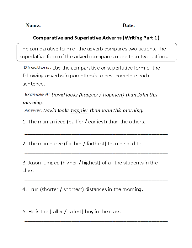 Adverbs Worksheets | Comparative and Superlative Adverbs Worksheets