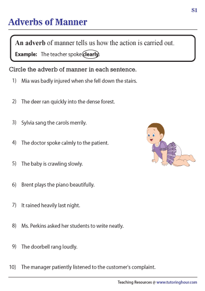 Identifying Adverbs of Manner Worksheets