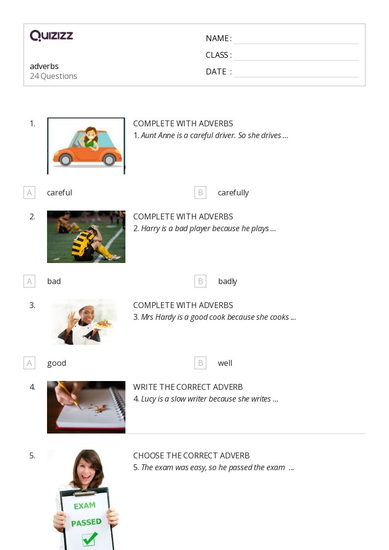50+ Adverbs worksheets for 5th Grade on Quizizz | Free &  Printable