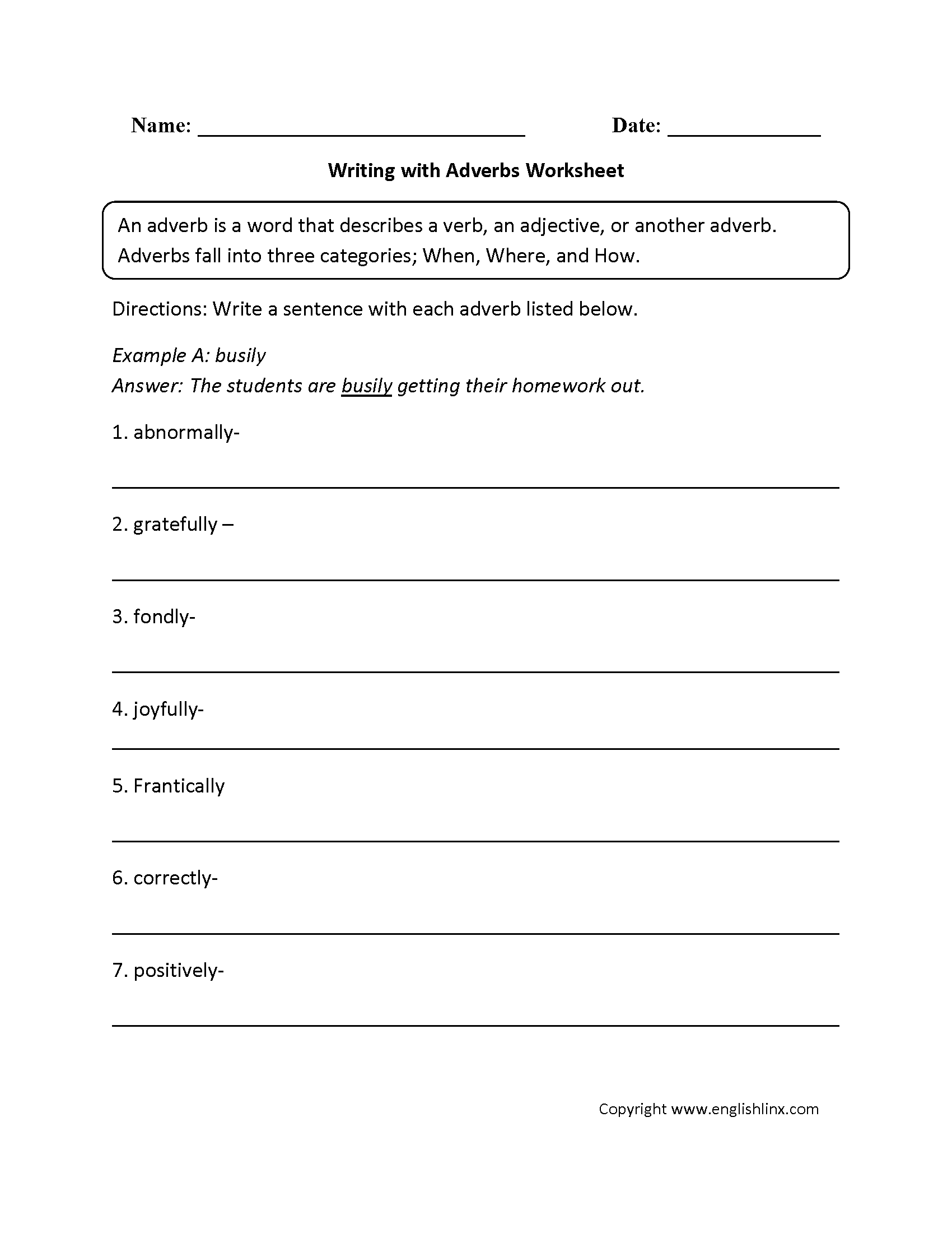 Adverbs Worksheets | Regular Adverbs Worksheets