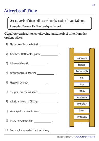 Adverbs of Time Worksheets