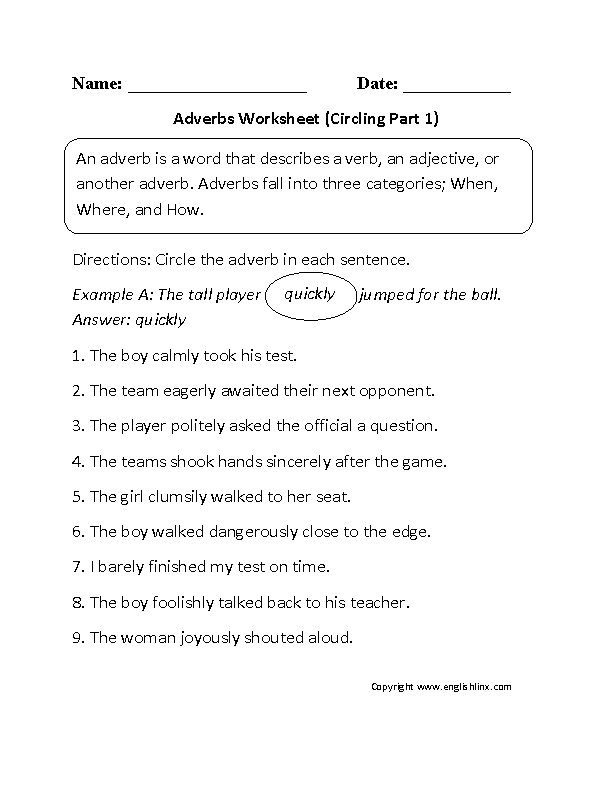 Adverbs Worksheets | Regular Adverbs Worksheets