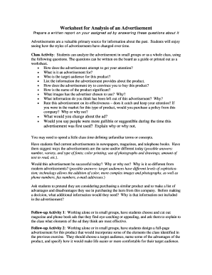 Fillable Online Worksheet for Analysis of an Advertisement - AWS ...