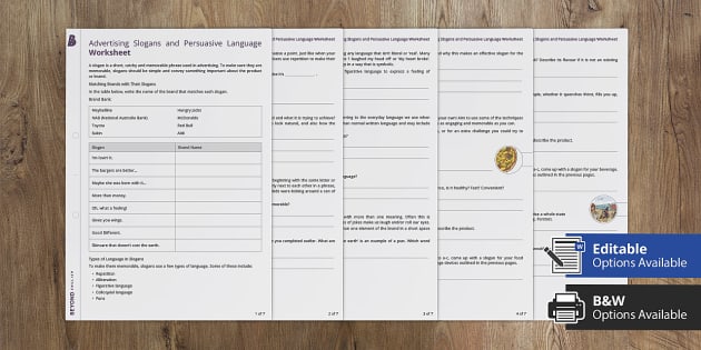 Persuasive Language Techniques in Advertising Worksheet