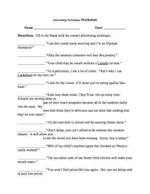 advertising techniques worksheet