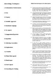 advertising techniques worksheet