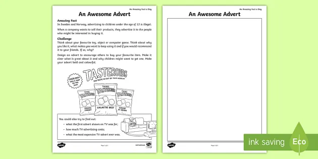 An Awesome Advert Worksheet - Adverts for Children - Twinkl