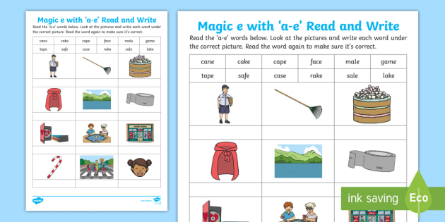 Magic e with a-e Read and Write Worksheet (teacher made)