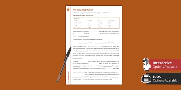 Aerobic Respiration Gap Fill Worksheet | Science | Beyond