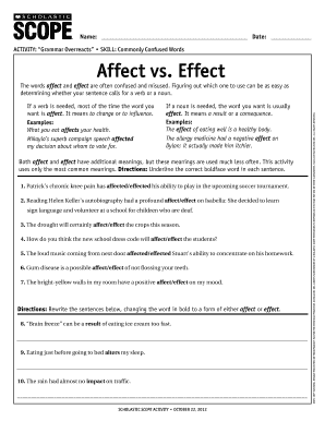 Fillable Online Affect vs. Effect WorksheetCommonly Confused Words ...