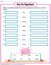 Prefixes Worksheets