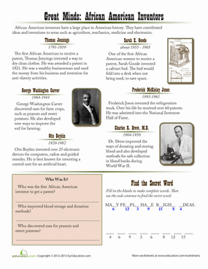african american inventors worksheet