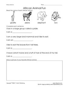 African Animal Farm Worksheet for Pre-K - Kindergarten | Lesson Planet
