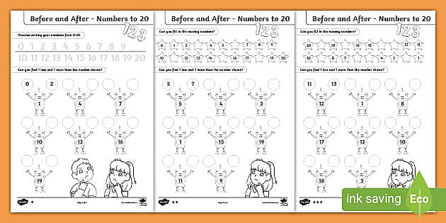 Before and After - Numbers to 20 Differentiated Worksheets