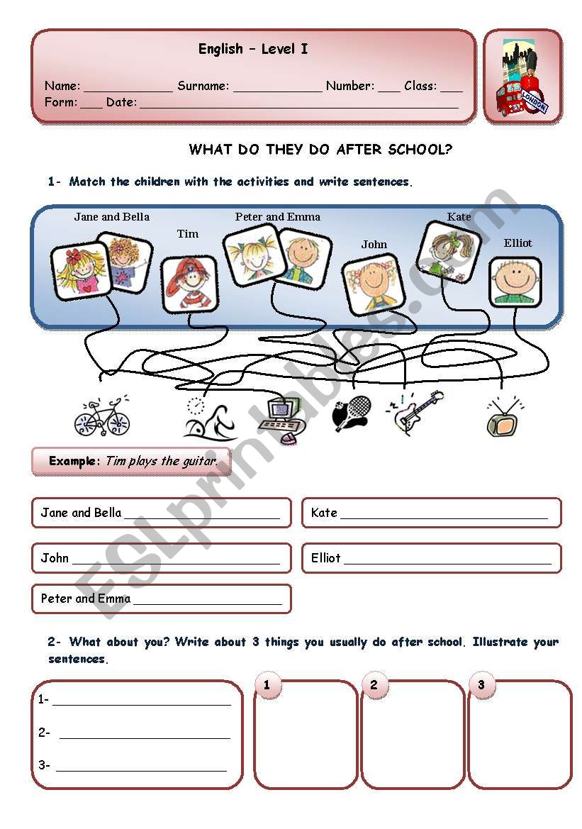 AFTER SCHOOL ACTIVITIES - ESL worksheet by xani