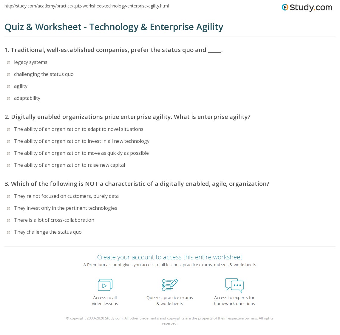 Quiz &  Worksheet - Technology &  Enterprise Agility | Study.com