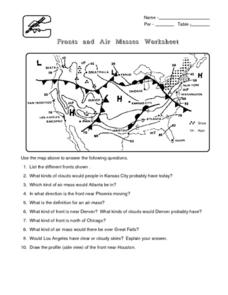Fronts and Air Masses Worksheet Lesson Plan for 6th - 8th Grade ...