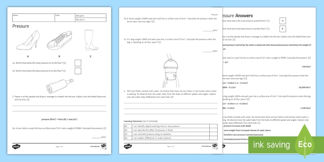 KS3 Pressure Homework Worksheet - KS3 science (teacher made)