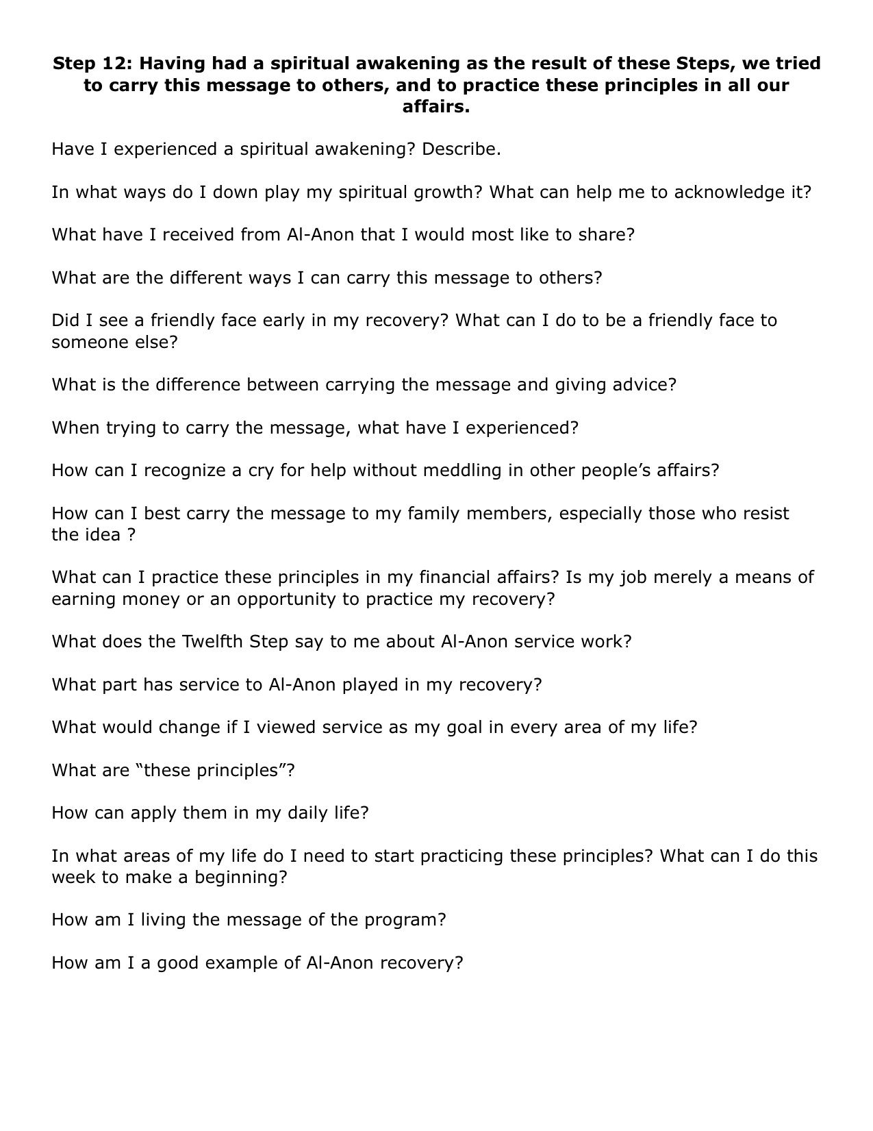 al anon 12 steps worksheet
