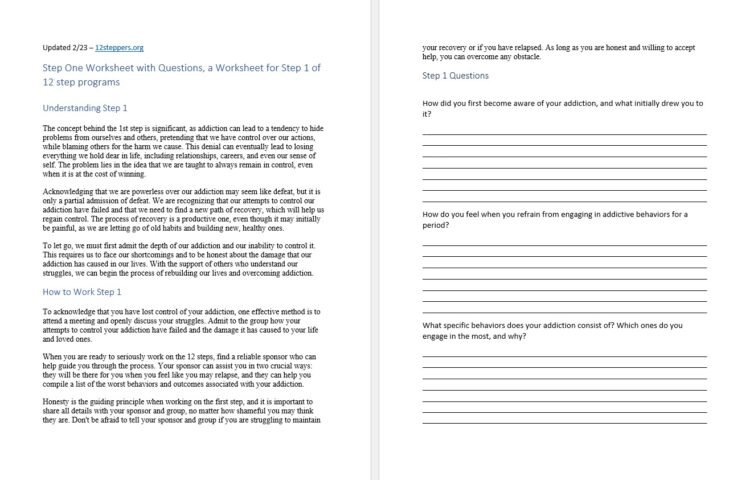 Step 1 Worksheet with Questions [Free PDF Download &  Print] - 12 ...