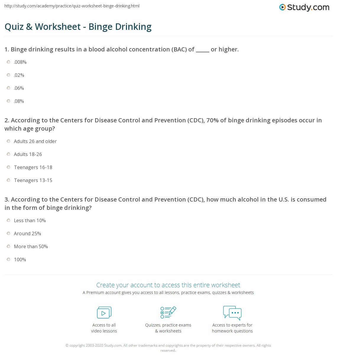 Quiz &  Worksheet - Binge Drinking | Study.com