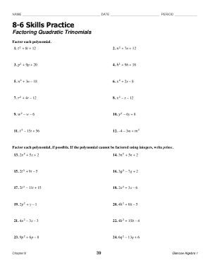 8 6 Practice Factoring Quadratic Trinomials - Fill Online ...