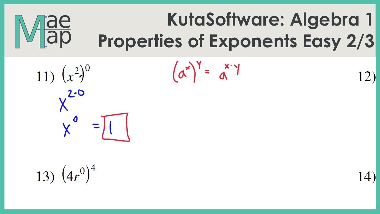 KutaSoftware: Algebra 1- Properties Of Exponents Easy Part 1 - YouTube