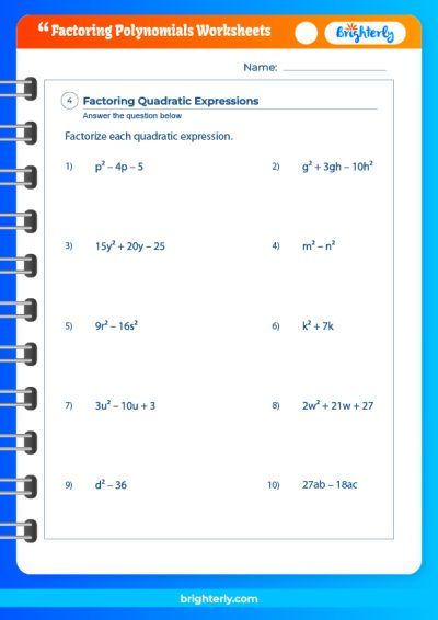 algebra 1 factoring worksheet answers