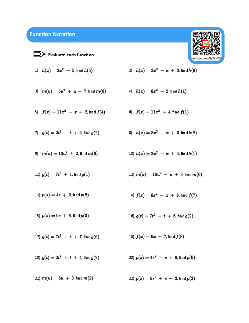 Function Notation worksheets