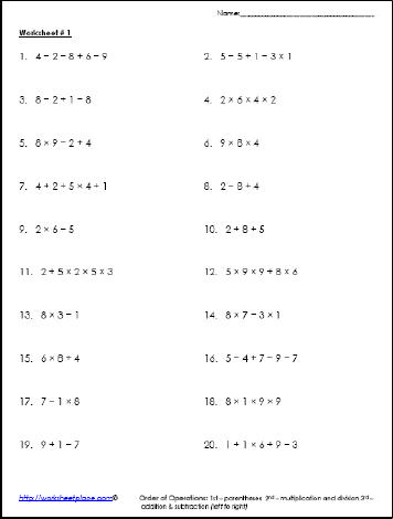 algebra 1 order of operations worksheet