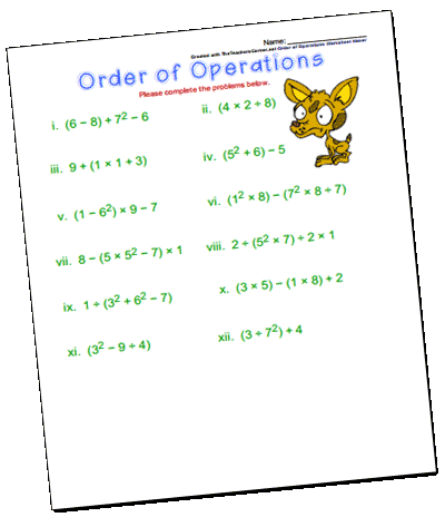 algebra 1 order of operations worksheet