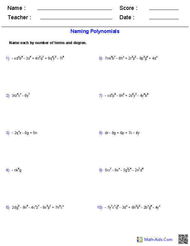algebra 1 polynomials worksheet with answers